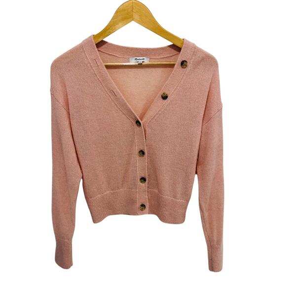 Madewell Alpaca-Blend V-Neck Cardigan Medium Pink Buttoned Lightweight Knit - Picture 6 of 6